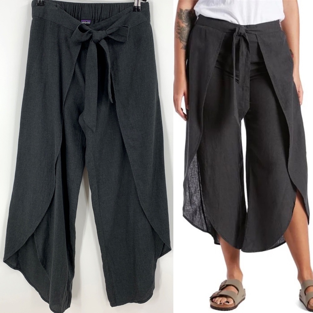Patagonia Black Wide-Leg Wrap Linen Blend Pants